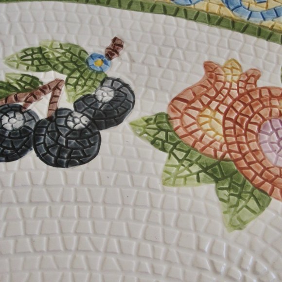 VTG 90s Mosaic Fruit Oval Serving Platter 18" Jay Import Co Cherries Figs Grapes - Picture 2 of 10